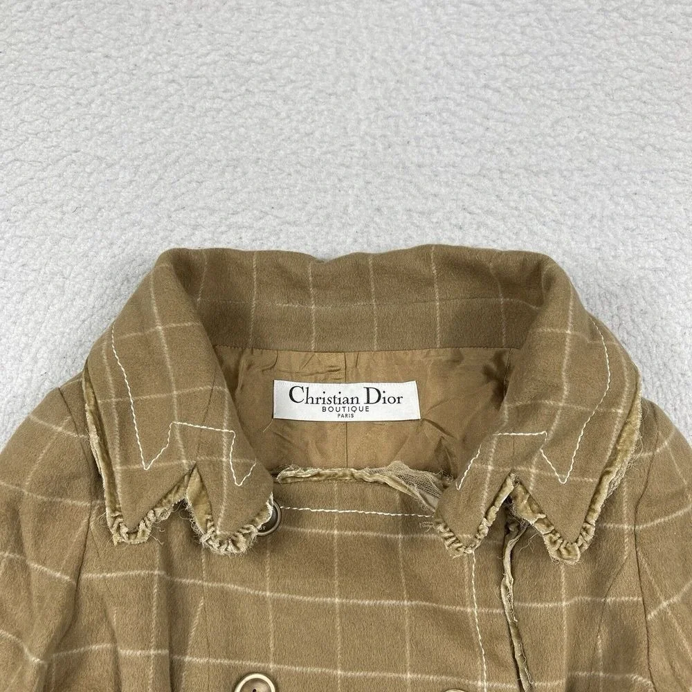 Christian Dior Jacket Womens 6 Tan‎ Wool Angora Windowpane Deconstructed France